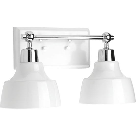 PROGRESS LIGHTING P300040-015 Polished Chrome Bramlett Collection Two-Light Polished Chrome White Metal Shade Coastal Bath Vanity Light