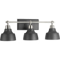 PROGRESS LIGHTING P300041-009 Brushed Nickel Bramlett Collection Three-Light Brushed Nickel Graphite Metal Shade Coastal Bath Vanity Light