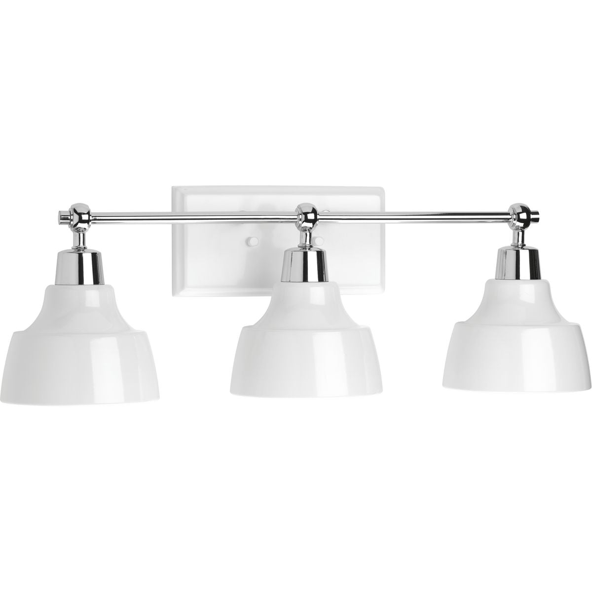 PROGRESS LIGHTING P300041-015 Polished Chrome Bramlett Collection Three-Light Polished Chrome White Metal Shade Coastal Bath Vanity Light