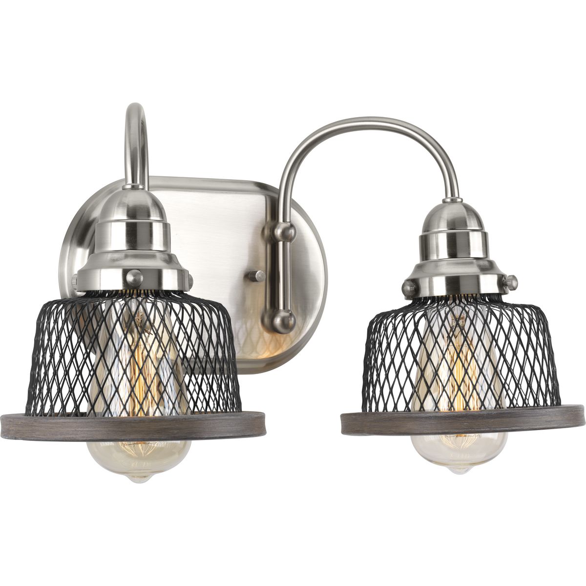 PROGRESS LIGHTING P300043-009 Brushed Nickel Tilley Collection Two-Light Brushed Nickel Coastal Bath Vanity Light