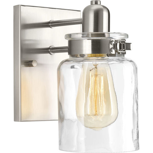 PROGRESS LIGHTING P300045-009 Brushed Nickel Calhoun Collection One-Light Brushed Nickel Clear Glass Farmhouse Bath Vanity Light