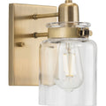 PROGRESS LIGHTING P300045-163 Vintage Brass Calhoun Collection One-Light Vintage Brass Clear Glass Farmhouse Bath Vanity Light