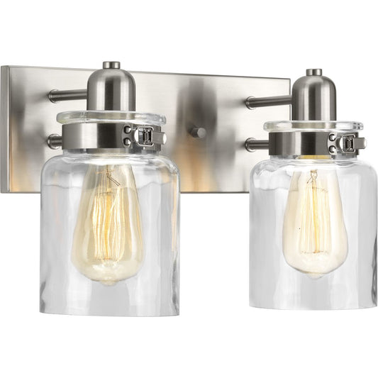PROGRESS LIGHTING P300046-009 Brushed Nickel Calhoun Collection Two-Light Brushed Nickel Clear Glass Farmhouse Bath Vanity Light