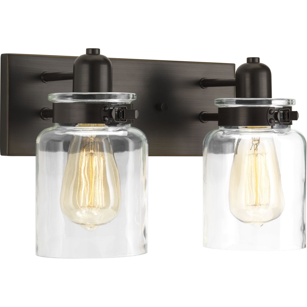 PROGRESS LIGHTING P300046-020 Antique Bronze Calhoun Collection Two-Light Antique Bronze Clear Glass Farmhouse Bath Vanity Light