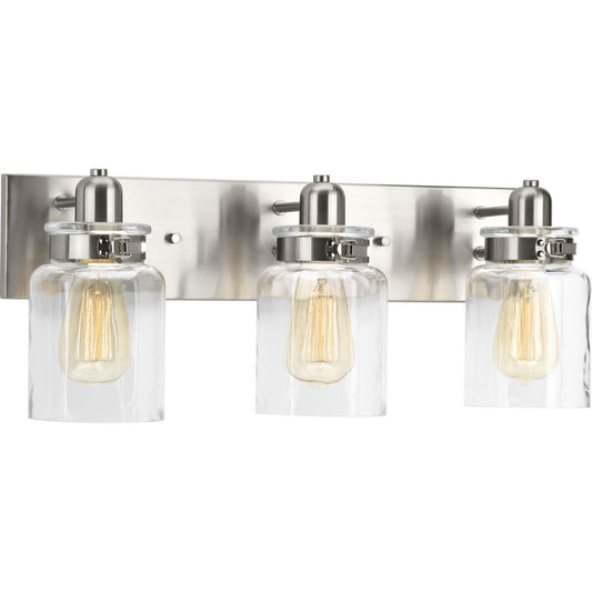 PROGRESS LIGHTING P300047-009 Brushed Nickel Calhoun Collection Three-Light Brushed Nickel Clear Glass Farmhouse Bath Vanity Light