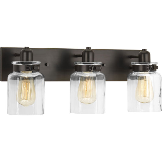 PROGRESS LIGHTING P300047-020 Antique Bronze Calhoun Collection Three-Light Antique Bronze Clear Glass Farmhouse Bath Vanity Light