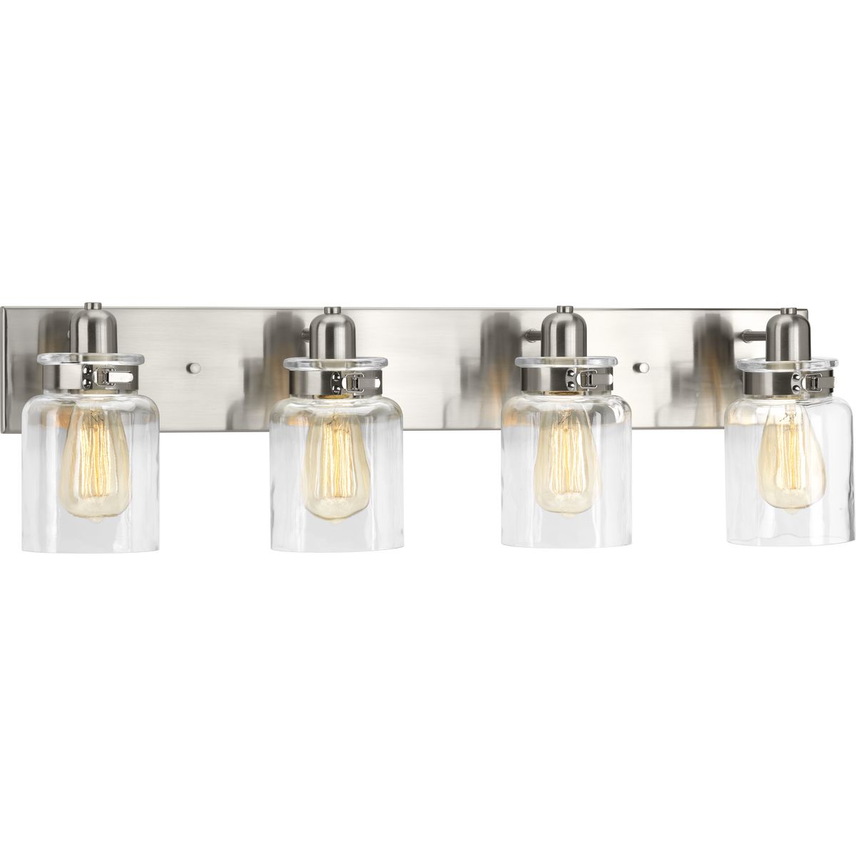 PROGRESS LIGHTING P300048-009 Brushed Nickel Calhoun Collection Four-Light Brushed Nickel Clear Glass Farmhouse Bath Vanity Light