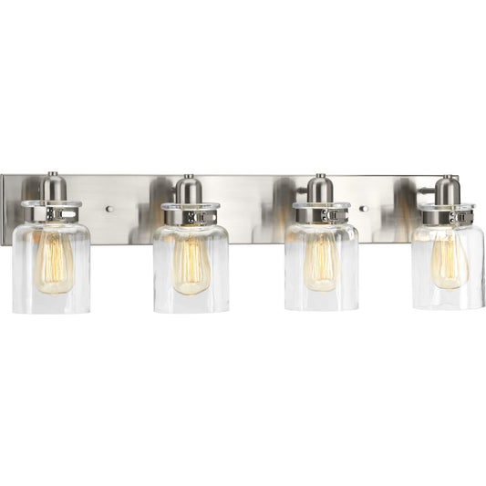 PROGRESS LIGHTING P300048-009 Brushed Nickel Calhoun Collection Four-Light Brushed Nickel Clear Glass Farmhouse Bath Vanity Light