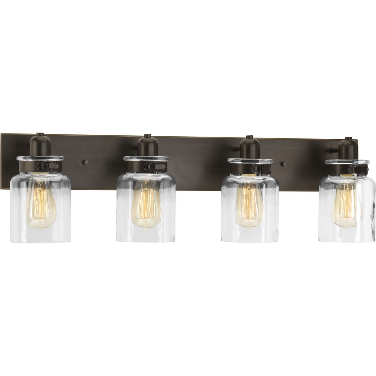 PROGRESS LIGHTING P300048-020 Antique Bronze Calhoun Collection Four-Light Antique Bronze Clear Glass Farmhouse Bath Vanity Light