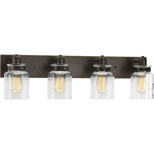 PROGRESS LIGHTING P300048-020 Antique Bronze Calhoun Collection Four-Light Antique Bronze Clear Glass Farmhouse Bath Vanity Light