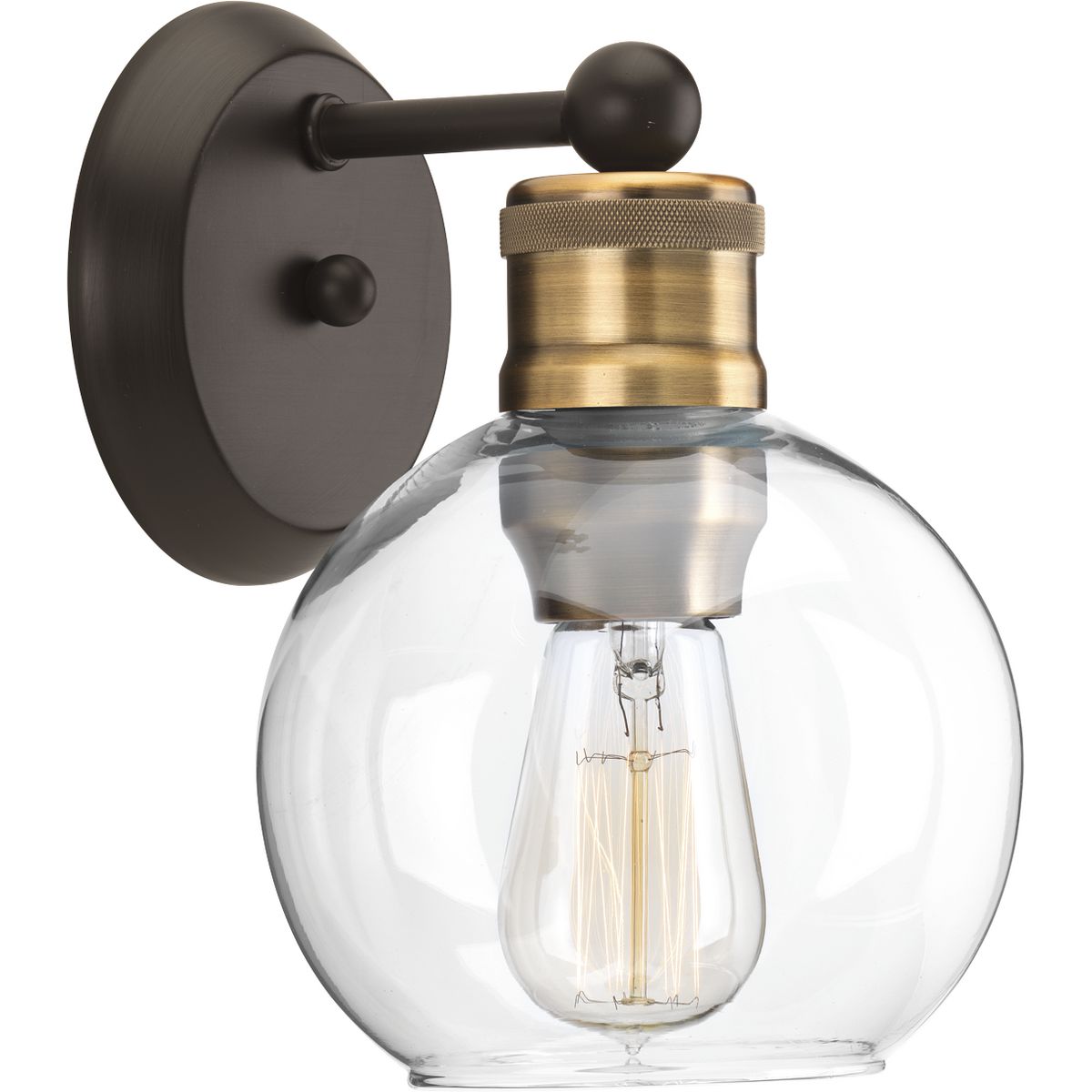 PROGRESS LIGHTING P300049-020 Antique Bronze Hansford Collection One-Light Antique Bronze Clear Glass Coastal Bath Vanity Light