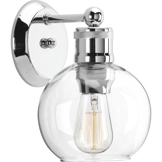 PROGRESS LIGHTING P300049-104 Polished Nickel Hansford Collection One-Light Polished Nickel Clear Glass Coastal Bath Vanity Light