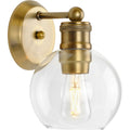 PROGRESS LIGHTING P300049-163 Vintage Brass Hansford Collection One-Light Vintage Brass Clear Glass Farmhouse Bath Vanity Light