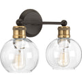 PROGRESS LIGHTING P300050-020 Antique Bronze Hansford Collection Two-Light Antique Bronze Clear Glass Coastal Bath Vanity Light