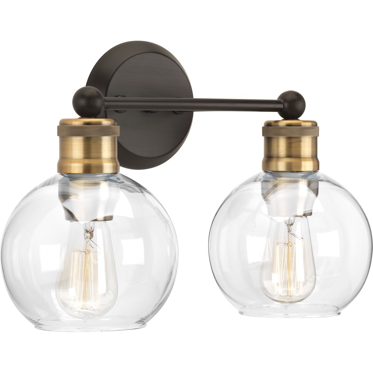 PROGRESS LIGHTING P300050-020 Antique Bronze Hansford Collection Two-Light Antique Bronze Clear Glass Coastal Bath Vanity Light