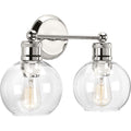PROGRESS LIGHTING P300050-104 Polished Nickel Hansford Collection Two-Light Polished Nickel Clear Glass Coastal Bath Vanity Light