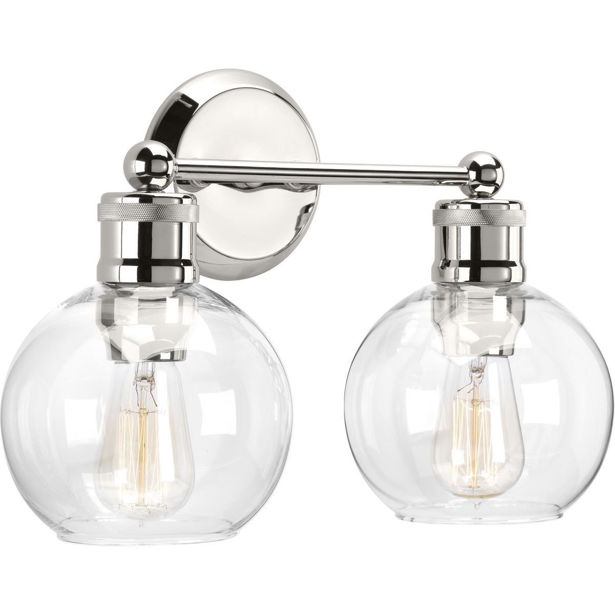 PROGRESS LIGHTING P300050-104 Polished Nickel Hansford Collection Two-Light Polished Nickel Clear Glass Coastal Bath Vanity Light