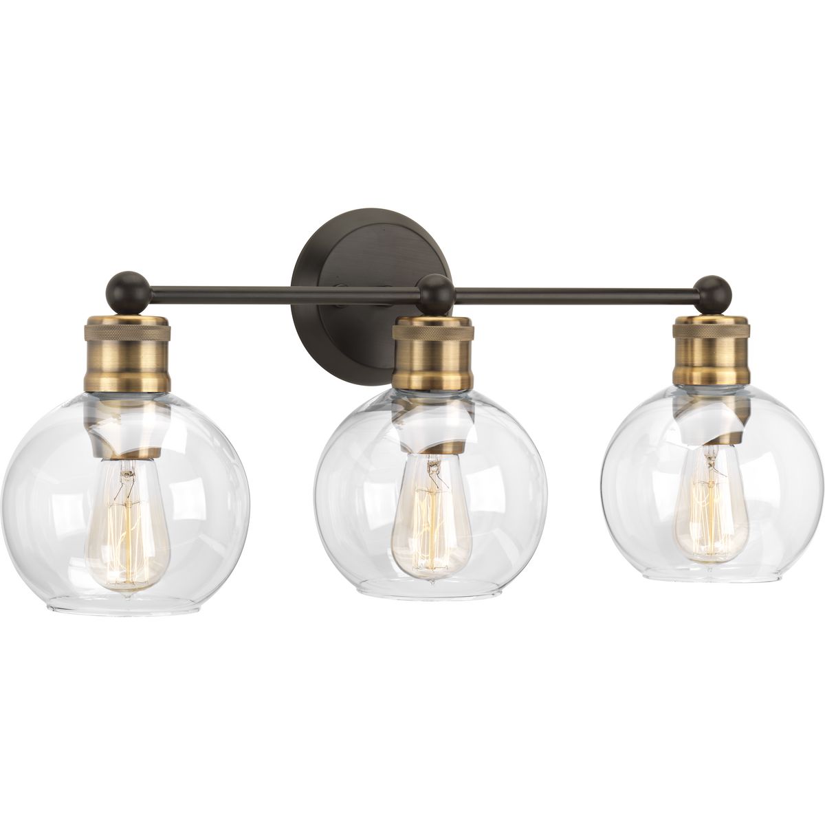 PROGRESS LIGHTING P300051-020 Antique Bronze Hansford Collection Three-Light Antique Bronze Clear Glass Coastal Bath Vanity Light