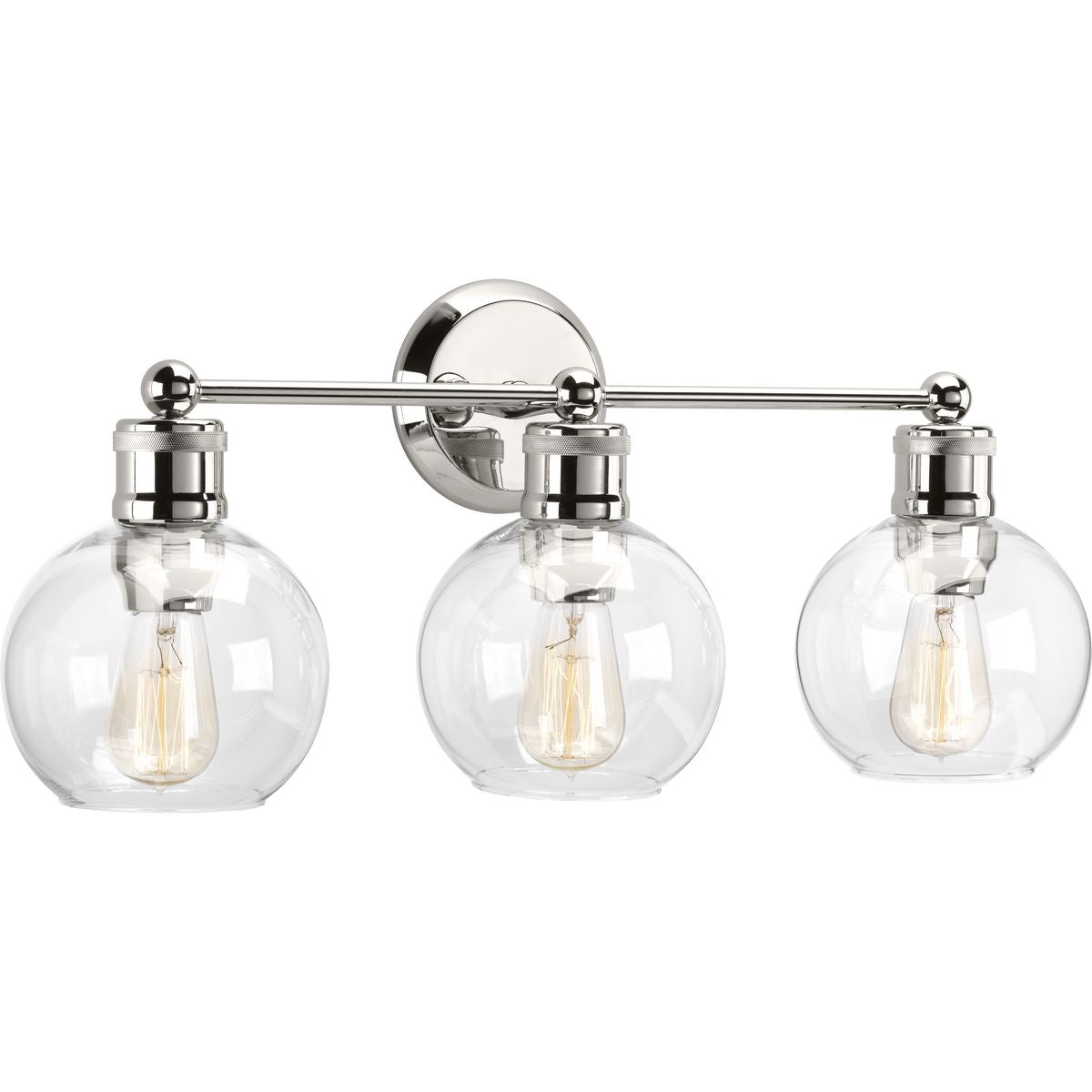 PROGRESS LIGHTING P300051-104 Polished Nickel Hansford Collection Three-Light Polished Nickel Clear Glass Coastal Bath Vanity Light
