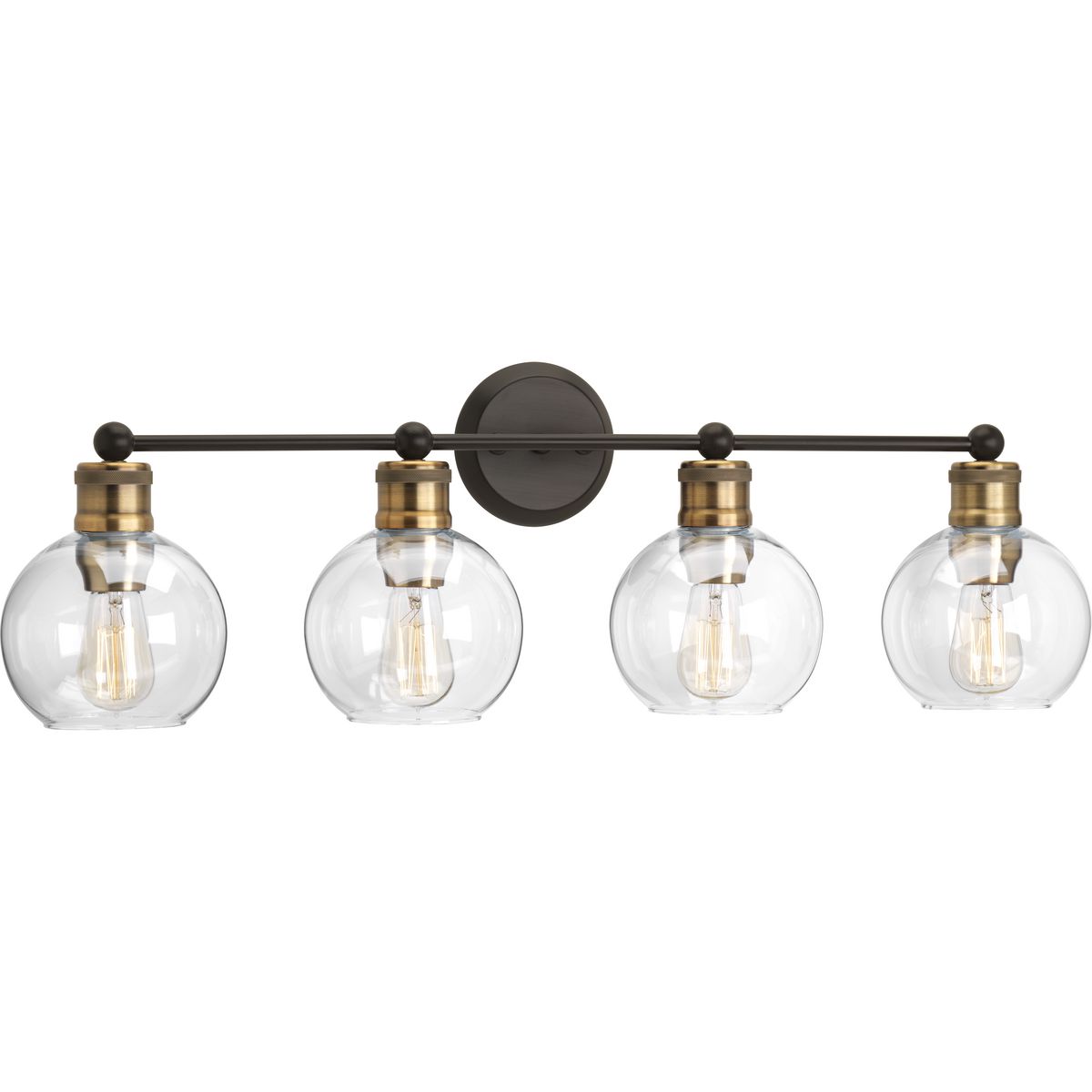 PROGRESS LIGHTING P300052-020 Antique Bronze Hansford Collection Four-Light Antique Bronze Clear Glass Coastal Bath Vanity Light