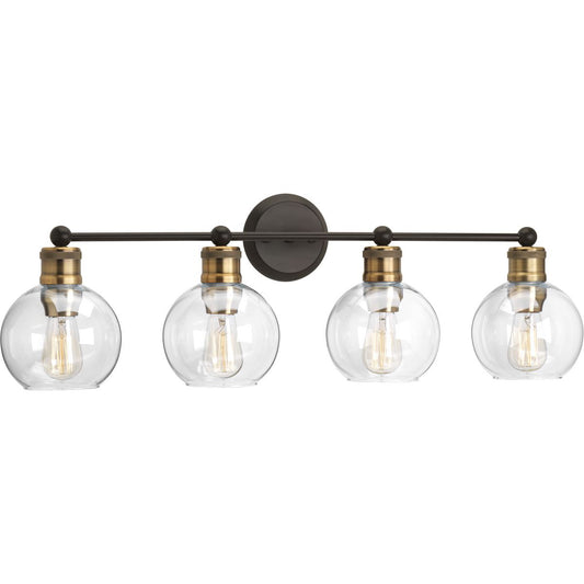 PROGRESS LIGHTING P300052-020 Antique Bronze Hansford Collection Four-Light Antique Bronze Clear Glass Coastal Bath Vanity Light
