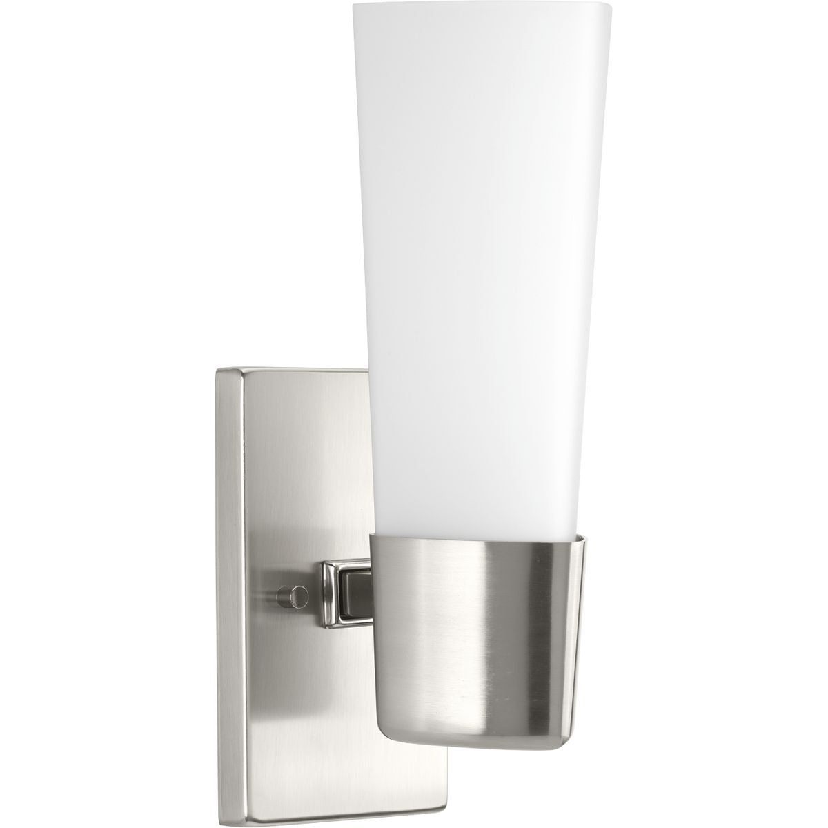 PROGRESS LIGHTING P300061-009 Brushed Nickel Zura Collection One-Light Brushed Nickel Etched Opal Glass Modern Bath Vanity Light