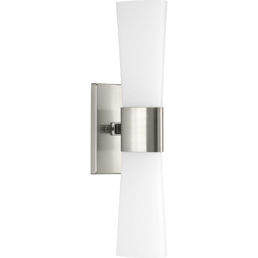 PROGRESS LIGHTING P300062-009 Brushed Nickel Zura Collection Two-Light Brushed Nickel Etched Opal Glass Modern Bath Vanity Light