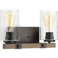 PROGRESS LIGHTING P300067-020 Antique Bronze Barnes Mill Collection Two-Light Antique Bronze Clear Seeded Glass Farmhouse Bath Vanity Light
