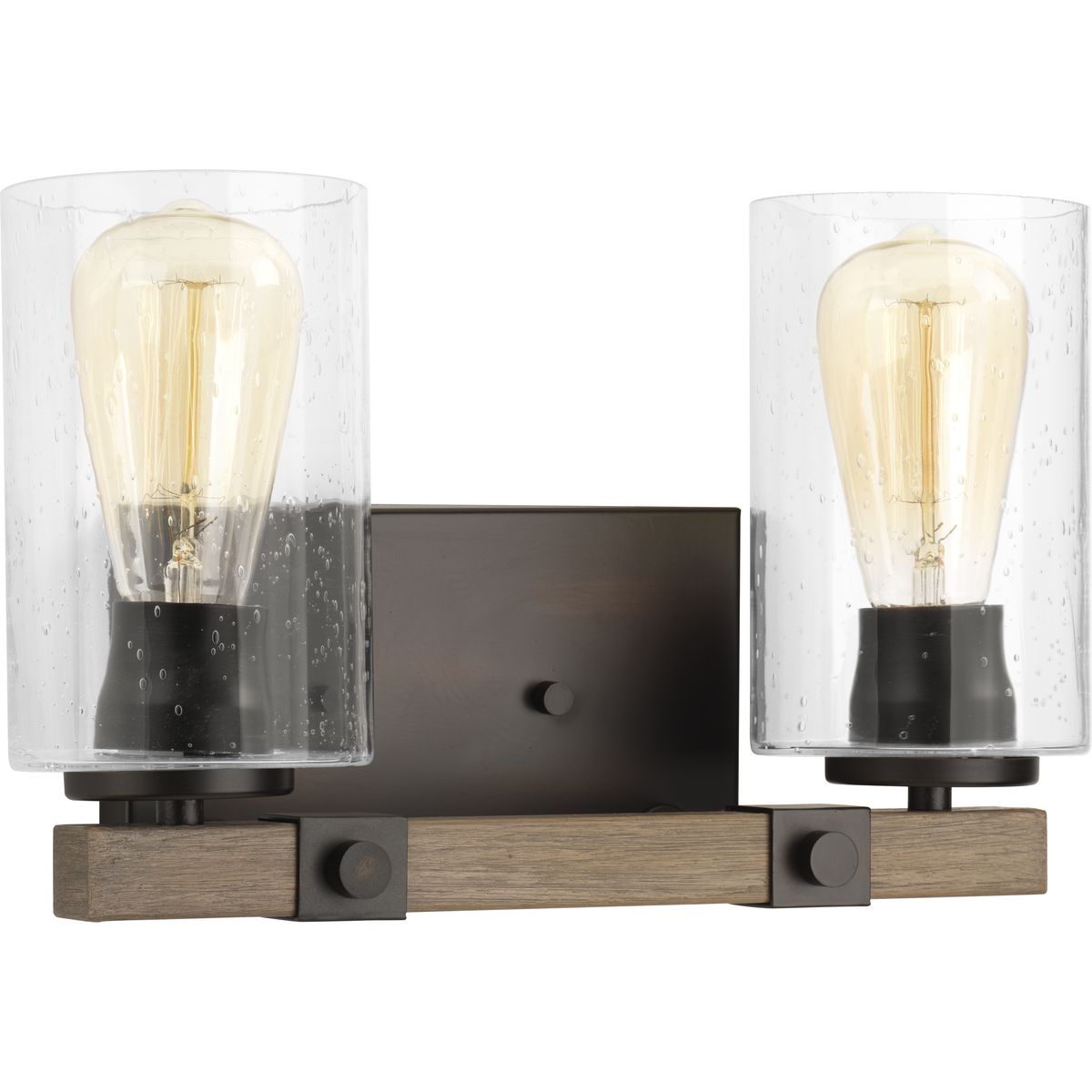 PROGRESS LIGHTING P300067-020 Antique Bronze Barnes Mill Collection Two-Light Antique Bronze Clear Seeded Glass Farmhouse Bath Vanity Light