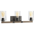 PROGRESS LIGHTING P300068-020 Antique Bronze Barnes Mill Collection Three-Light Antique Bronze Clear Seeded Glass Farmhouse Bath Vanity Light