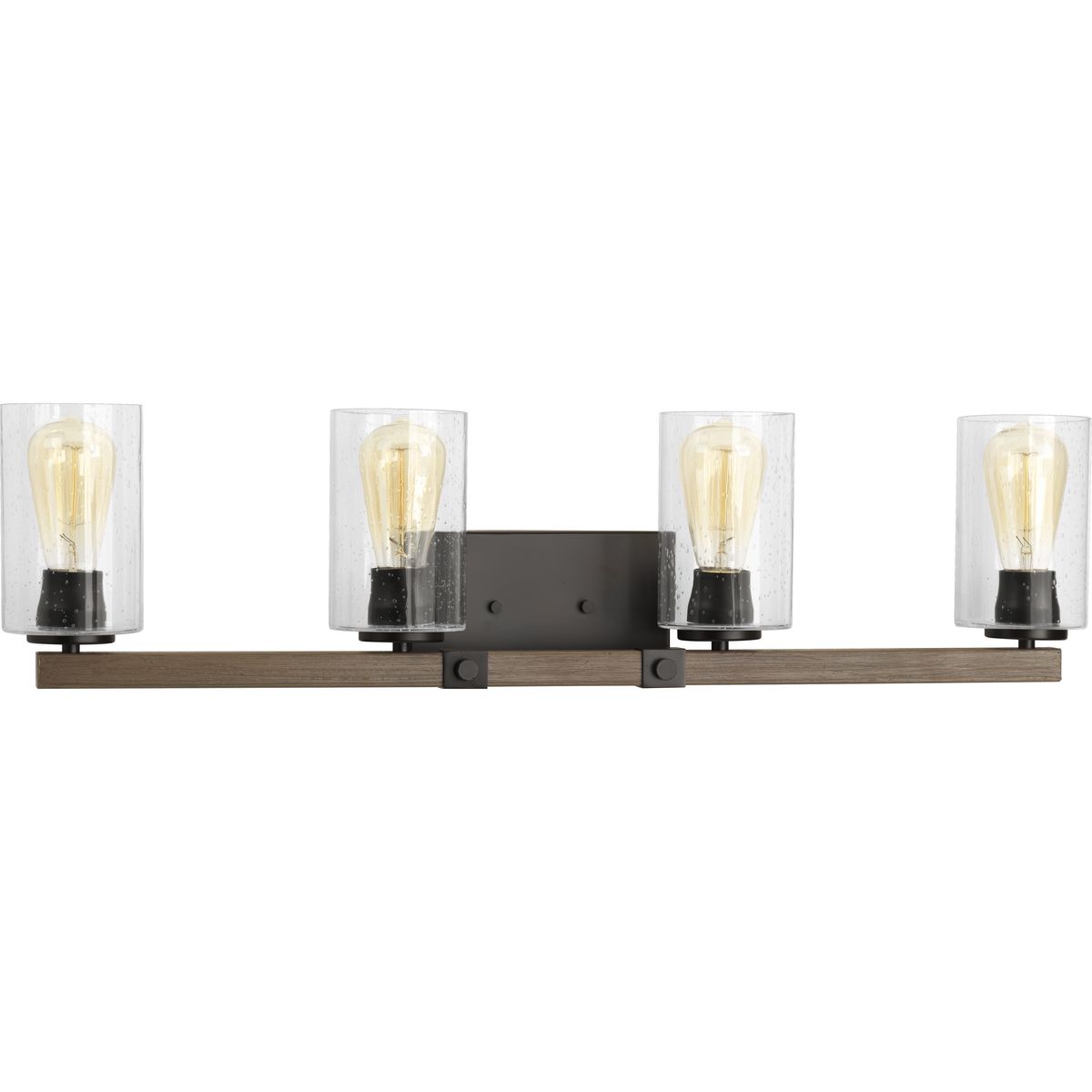 PROGRESS LIGHTING P300069-020 Antique Bronze Barnes Mill Collection Four-Light Antique Bronze Clear Seeded Glass Farmhouse Bath Vanity Light