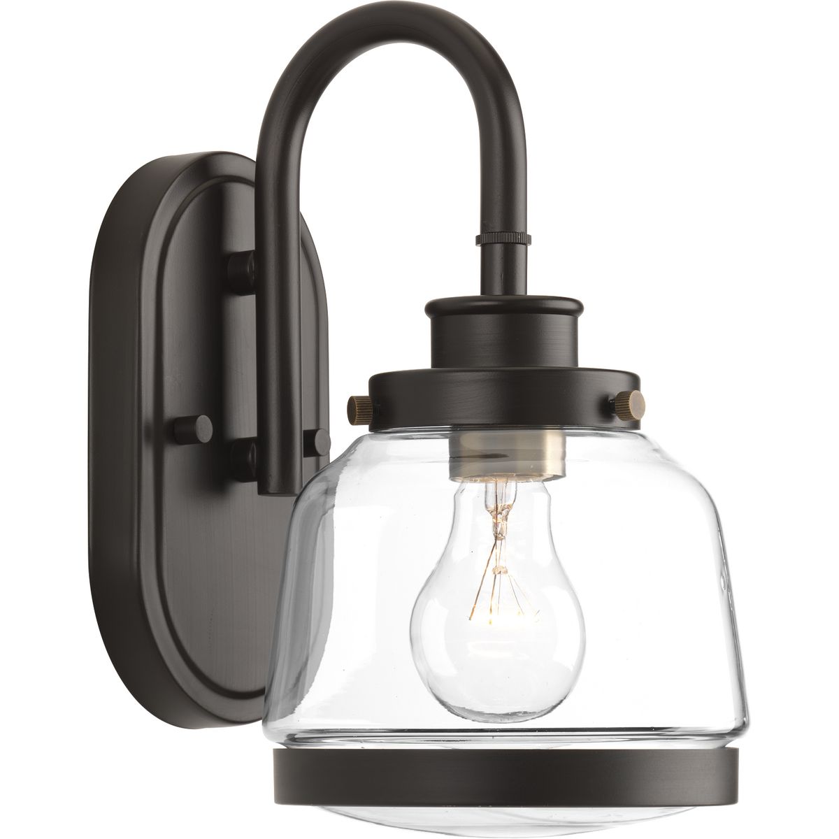 PROGRESS LIGHTING P300080-020 Antique Bronze Judson Collection One-Light Antique Bronze Clear Glass Farmhouse Bath Vanity Light