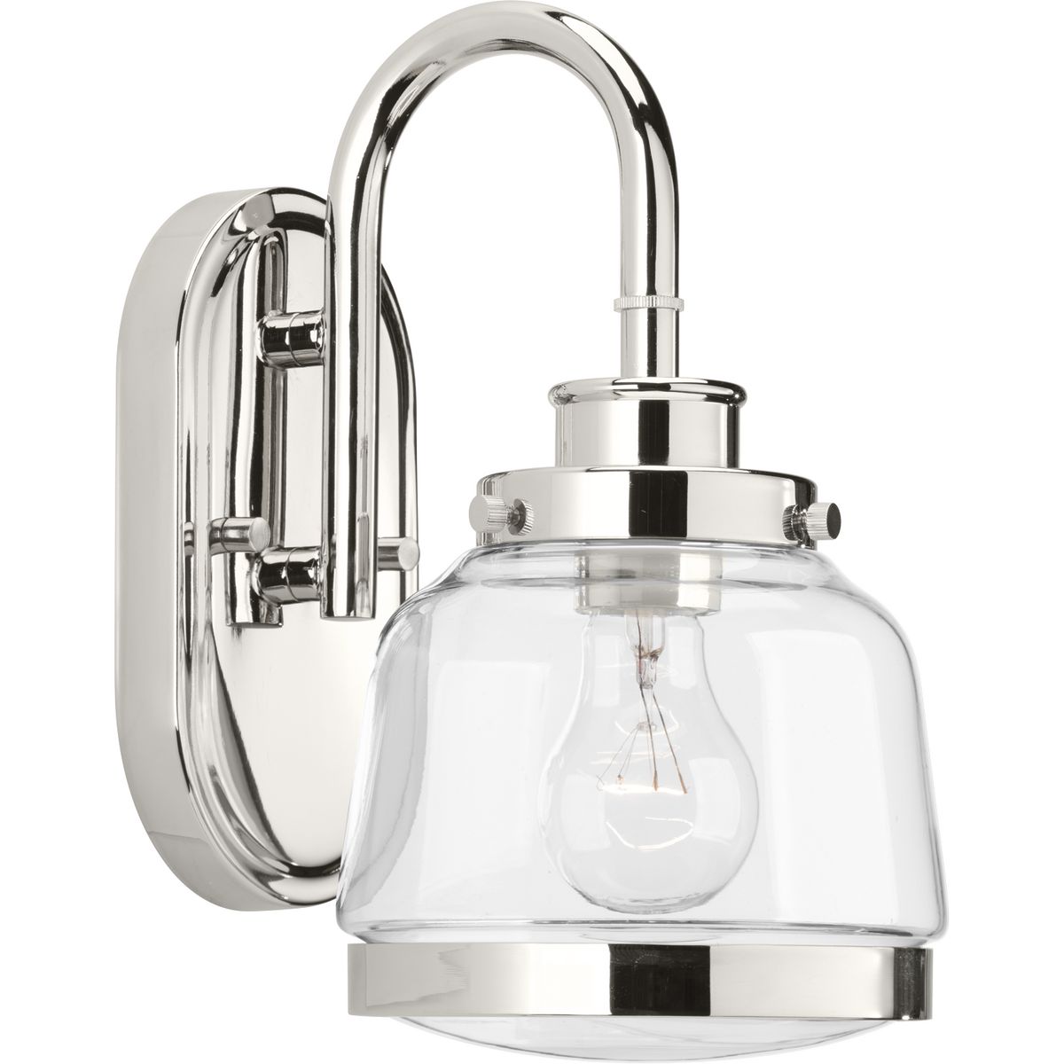 PROGRESS LIGHTING P300080-104 Polished Nickel Judson Collection One-Light Polished Nickel Clear Glass Farmhouse Bath Vanity Light