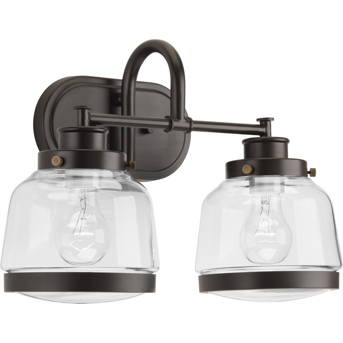 PROGRESS LIGHTING P300081-020 Antique Bronze Judson Collection Two-Light Antique Bronze Clear Glass Farmhouse Bath Vanity Light