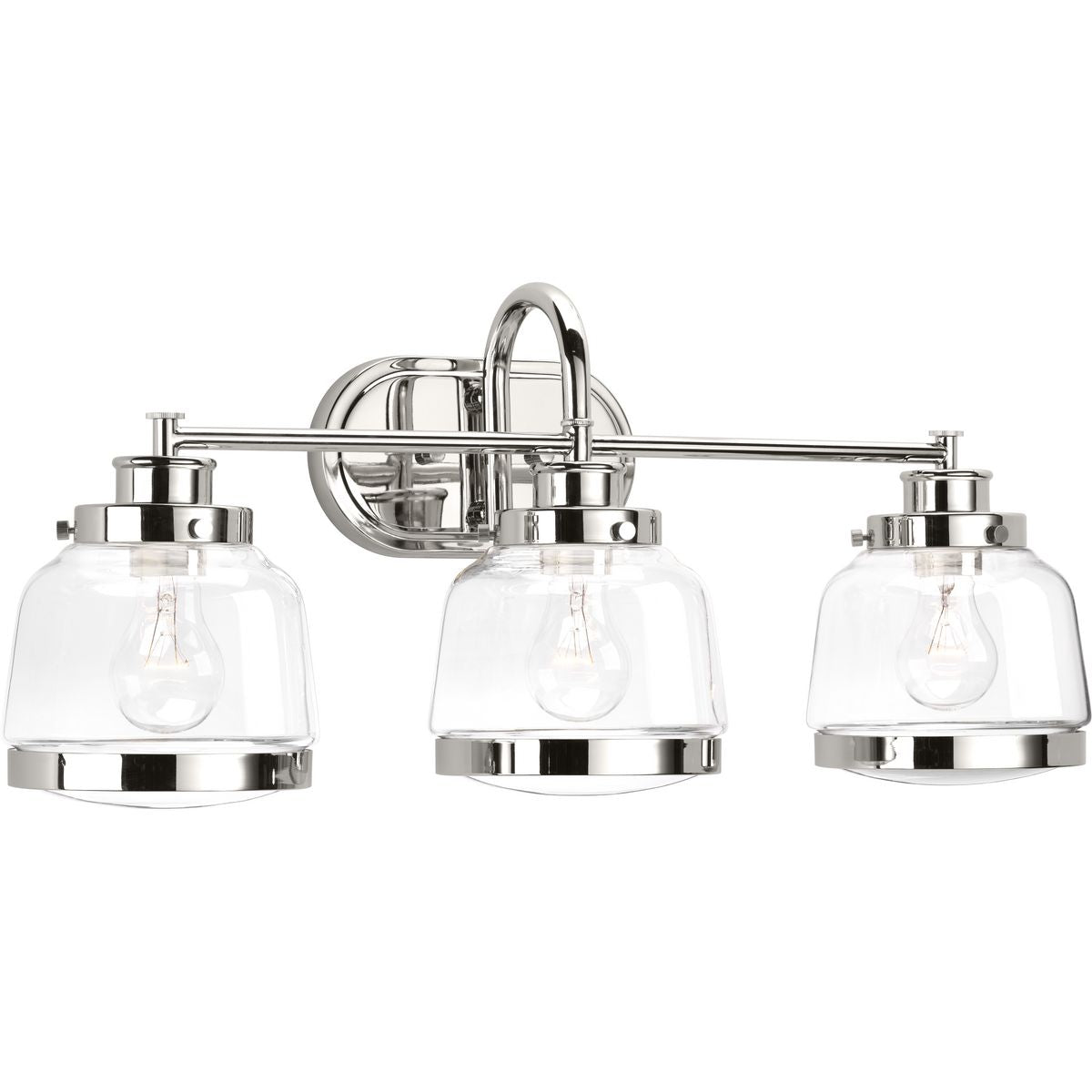 PROGRESS LIGHTING P300082-104 Polished Nickel Judson Collection Three-Light Polished Nickel Clear Glass Farmhouse Bath Vanity Light
