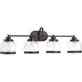 PROGRESS LIGHTING P300083-020 Antique Bronze Judson Collection Four-Light Antique Bronze Clear Glass Farmhouse Bath Vanity Light