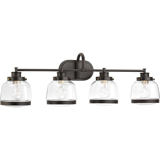 PROGRESS LIGHTING P300083-020 Antique Bronze Judson Collection Four-Light Antique Bronze Clear Glass Farmhouse Bath Vanity Light