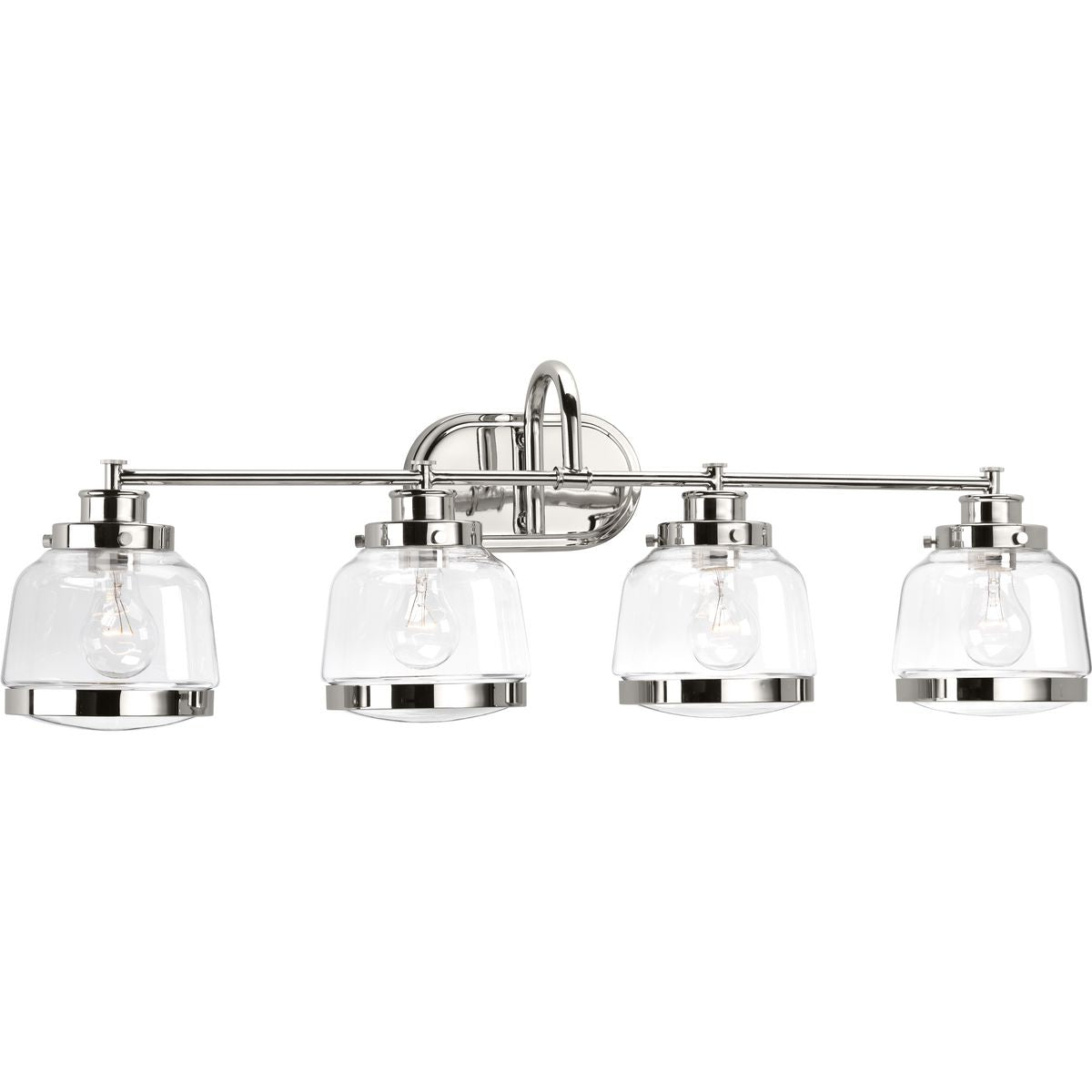 PROGRESS LIGHTING P300083-104 Polished Nickel Judson Collection Four-Light Polished Nickel Clear Glass Farmhouse Bath Vanity Light