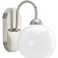 PROGRESS LIGHTING P300084-009 Brushed Nickel Carisa Collection One-Light Brushed Nickel Opal Glass Mid-Century Modern Bath Vanity Light