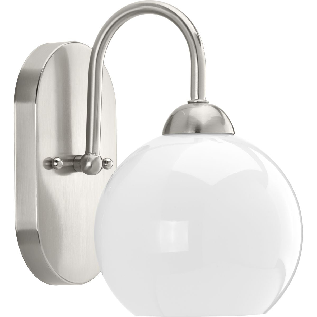 PROGRESS LIGHTING P300084-009 Brushed Nickel Carisa Collection One-Light Brushed Nickel Opal Glass Mid-Century Modern Bath Vanity Light