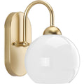 PROGRESS LIGHTING P300084-078 Vintage Gold Carisa Collection One-Light Vintage Gold Opal Glass Mid-Century Modern Bath Vanity Light