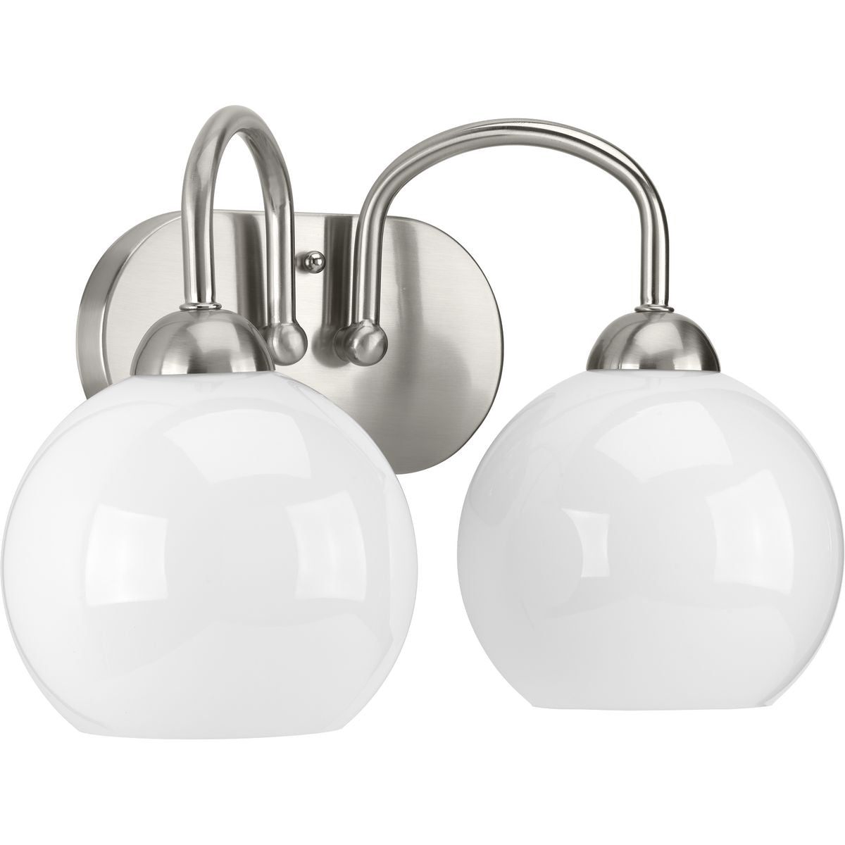 PROGRESS LIGHTING P300085-009 Brushed Nickel Carisa Collection Two-Light Brushed Nickel Opal Glass Mid-Century Modern Bath Vanity Light
