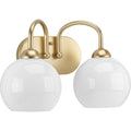 PROGRESS LIGHTING P300085-078 Vintage Gold Carisa Collection Two-Light Vintage Gold Opal Glass Mid-Century Modern Bath Vanity Light
