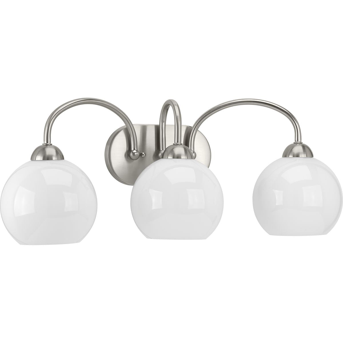 PROGRESS LIGHTING P300086-009 Brushed Nickel Carisa Collection Three-Light Brushed Nickel Opal Glass Mid-Century Modern Bath Vanity Light