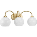 PROGRESS LIGHTING P300086-078 Vintage Gold Carisa Collection Three-Light Vintage Gold Opal Glass Mid-Century Modern Bath Vanity Light