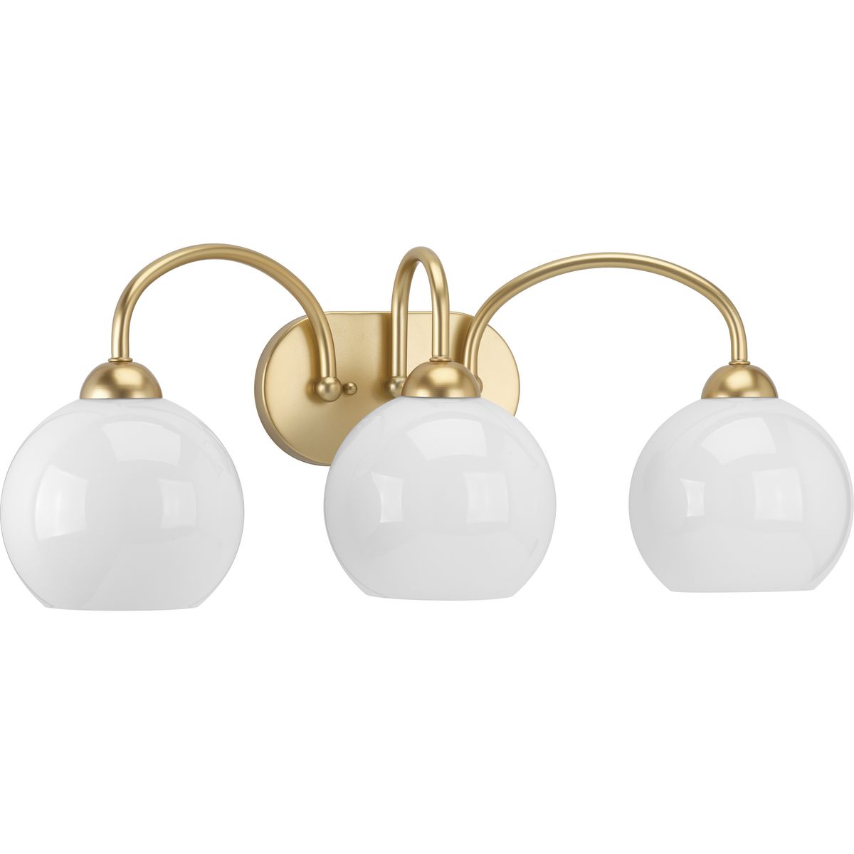 PROGRESS LIGHTING P300086-078 Vintage Gold Carisa Collection Three-Light Vintage Gold Opal Glass Mid-Century Modern Bath Vanity Light