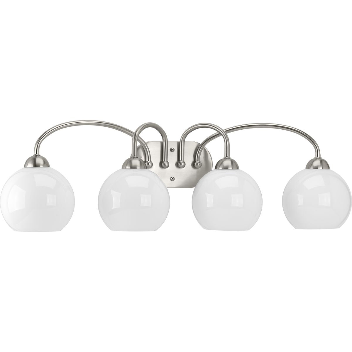 PROGRESS LIGHTING P300087-009 Brushed Nickel Carisa Collection Four-Light Brushed Nickel Opal Glass Mid-Century Modern Bath Vanity Light