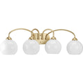PROGRESS LIGHTING P300087-078 Vintage Gold Carisa Collection Four-Light Vintage Gold Opal Glass Mid-Century Modern Bath Vanity Light