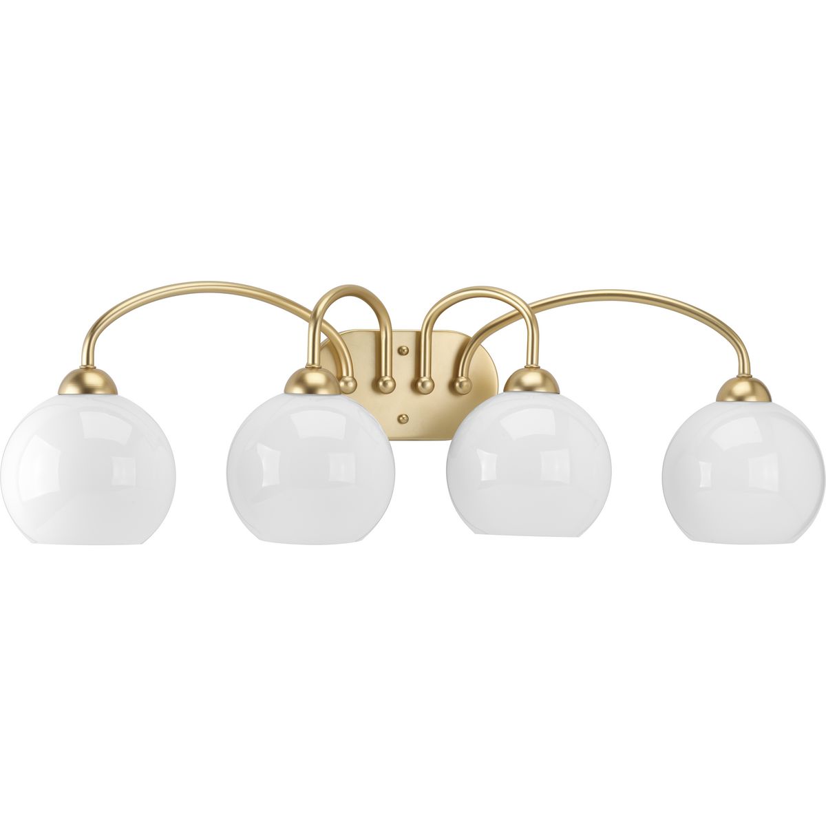 PROGRESS LIGHTING P300087-078 Vintage Gold Carisa Collection Four-Light Vintage Gold Opal Glass Mid-Century Modern Bath Vanity Light