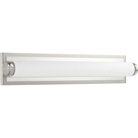 PROGRESS LIGHTING P300093-009-30 Brushed Nickel Concourse LED Collection 24" Brushed Nickel Etched White Glass Modern Bath Vanity Light